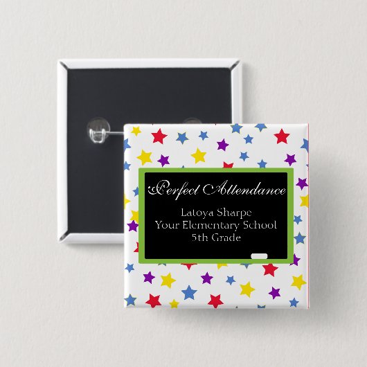 Perfect Attendance Star Vierkante Button 5,1 Cm (Voorkant /achterkant)