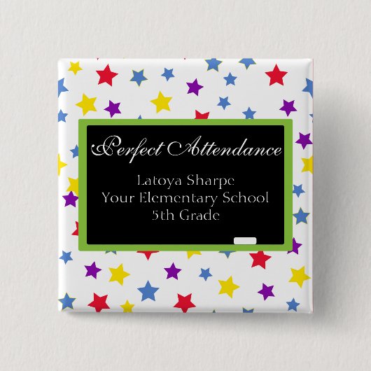 Perfect Attendance Star Vierkante Button 5,1 Cm (Voorkant)