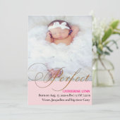 Perfect Baby Girl Birth Announement Kaart (Staand voorkant)