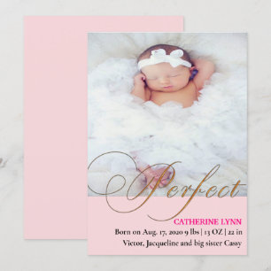 Perfect Baby Girl Birth Announement Kaart