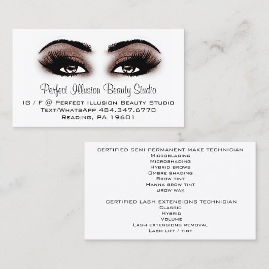 Perfect Beauty Makeup Services Lashes Visitekaartje (Voorkant / Achterkant)