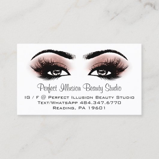 Perfect Beauty Studio Services Lashes Roos Visitekaartje (Voorkant)