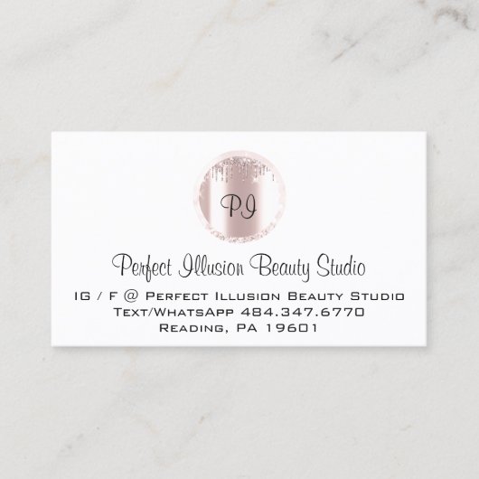 Perfect Beauty Studio Services Monogram Roos Visitekaartje (Voorkant)