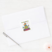 Perfect Birthday Cute Cartoon Cat on Rainbow Cake  Vierkante Sticker (Envelop)