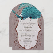 Perfect Blauwgroen Paar & Mink Damask Peacock Kaart (Voorkant / Achterkant)