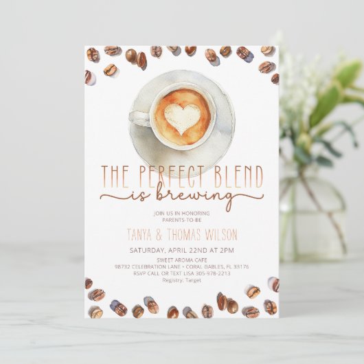 Perfect Blend Baby shower Uitnodigen | Koffiethema Kaart (Staand voorkant)