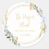 Perfect Blend Gold Border Bloem Bruiloft Koffie Ronde Sticker (Voorkant)