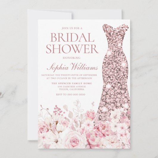 Perfect Blush Floral Roos Gold Dress Vrijgezellenf Kaart (Voorkant)