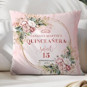 Perfect cadeau Roze Goud Bloemige Sweet 15 Kussen