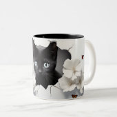 Perfect cadeau voor kattenliefhebbers en Halloween Tweekleurige Koffiemok (Voorkant rechts)