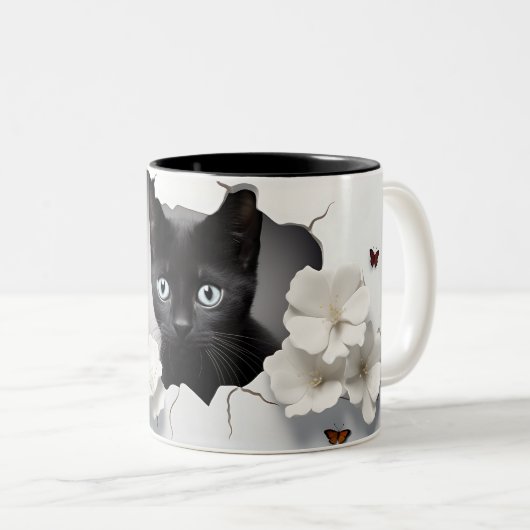 Perfect cadeau voor kattenliefhebbers en Halloween Tweekleurige Koffiemok (Voorkant rechts)