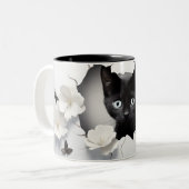 Perfect cadeau voor kattenliefhebbers en Halloween Tweekleurige Koffiemok (Voorkant links)