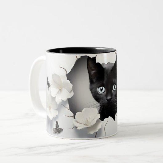 Perfect cadeau voor kattenliefhebbers en Halloween Tweekleurige Koffiemok (Voorkant links)