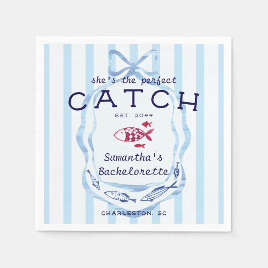 Perfect Catch Beach Preppy Fishing Bachelorette Servet (Voorkant)