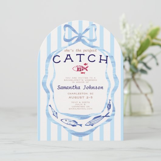 Perfect Catch Beach Preppy Gevist Bachelorette Kaart (Staand voorkant)