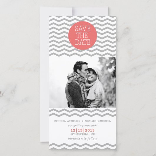 Perfect Chevron Coral & Grey Bewaar de datum Foto Save The Date (Voorkant)