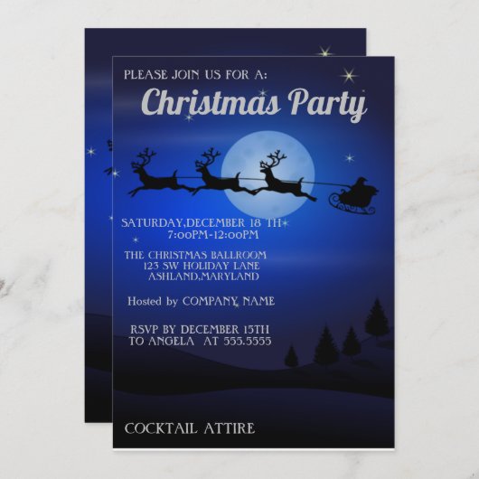 Perfect, Cool, Blauwe Kerstuitnodiging Kaart (Voorkant / Achterkant)