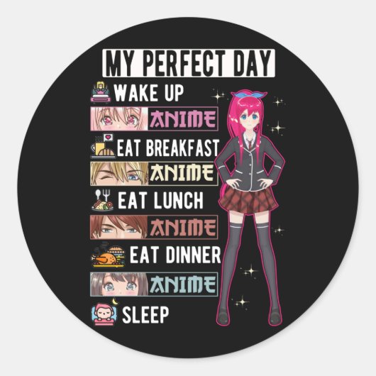 Perfect Day Anime Otaku Girl Japanse Manga Ronde Sticker (Voorkant)