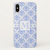 Perfect Elegance Blauw en Wit Monogram Damast Case-Mate iPhone Case (Achterkant)