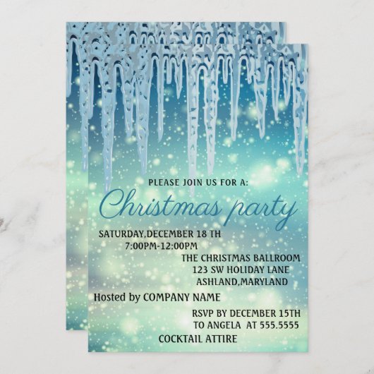 Perfect, elegant, blauwe kerstuitnodiging kaart (Voorkant / Achterkant)