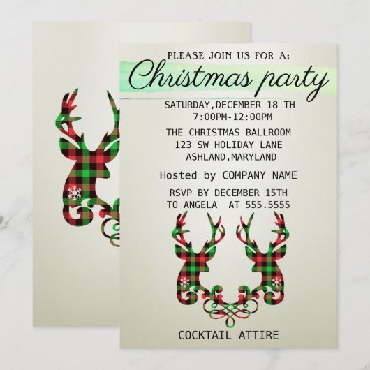Perfect, Elegant, Geruit Rendier Kerst  Kaart (Voorkant / Achterkant)
