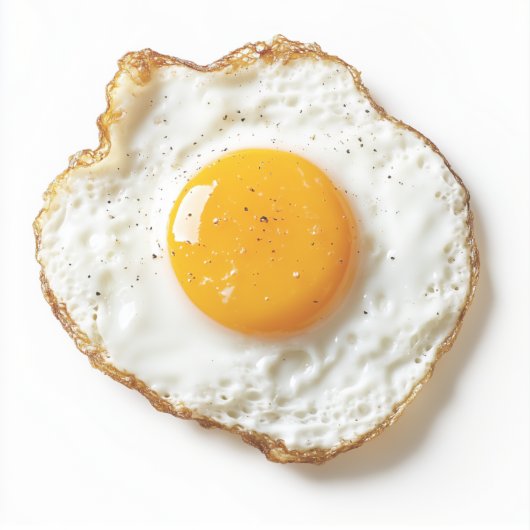 Perfect gebakken ei met scherpe randen en gouden j sticker (Voorkant)