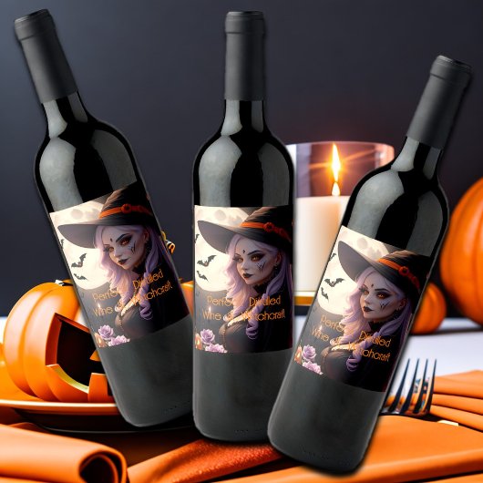 Perfect gedistilleerde wijn & hekserij Halloween Wijn Etiket