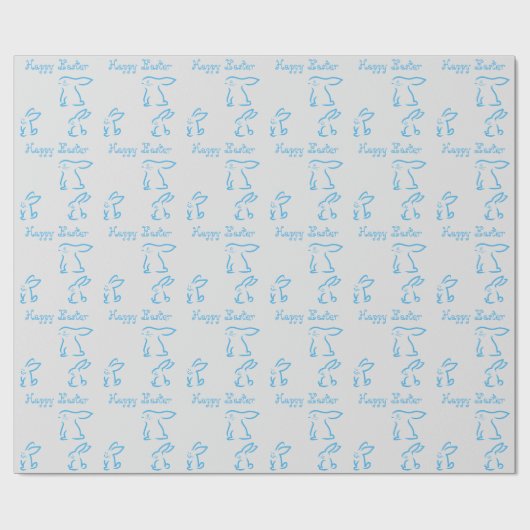 Perfect Happy Pasen, Blauwe Bunny Cadeaupapier (Vlak)