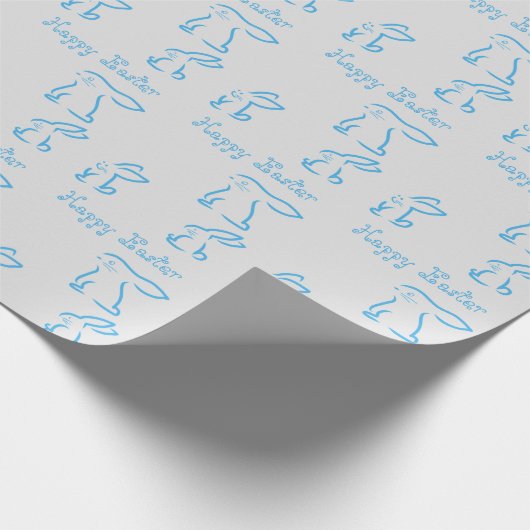 Perfect Happy Pasen, Blauwe Bunny Cadeaupapier (Hoek)