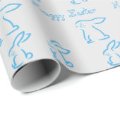 Perfect Happy Pasen, Blauwe Bunny Cadeaupapier (Rol Hoek)