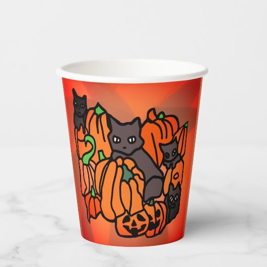 Perfect Haunted: Katten en pompoenen in Halloween Papieren Bekers (Voorkant)