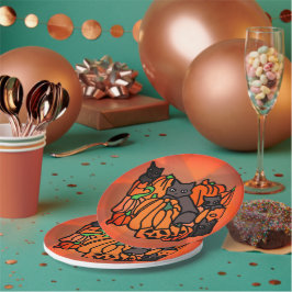 Perfect Haunted: Katten en pompoenen in Halloween Papieren Bordje
