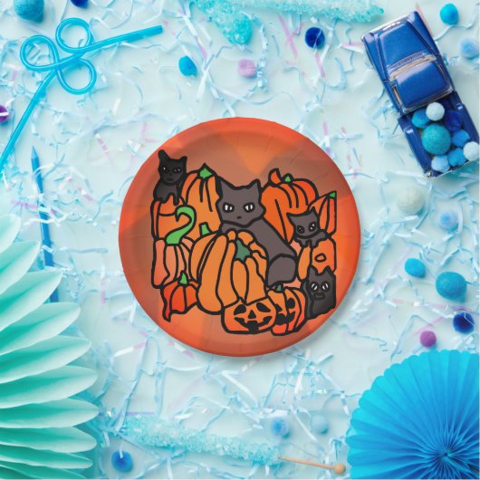 Perfect Haunted: Katten en pompoenen in Halloween Papieren Bordje (Feest)