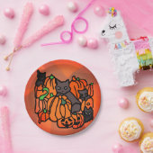 Perfect Haunted: Katten en pompoenen in Halloween Papieren Bordje (Feest)