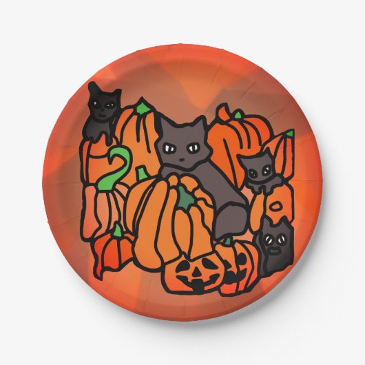 Perfect Haunted: Katten en pompoenen in Halloween Papieren Bordje (Voorkant)