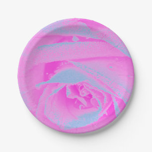 Perfect hete roze en lichtblauwe roosdetail papieren bordje