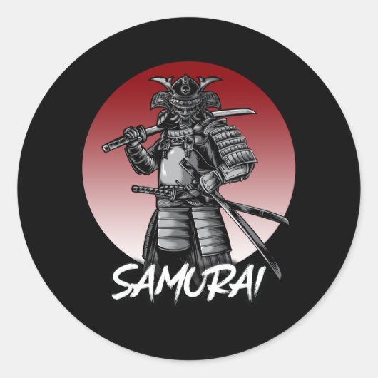 Perfect Honored Samurai Retro - Black and White Ronde Sticker (Voorkant)