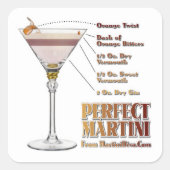 Perfect Martini Cocktail Recept Kunst Vierkante Sticker (Voorkant)