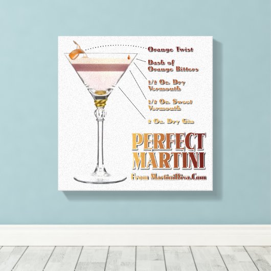 Perfect Martini Cocktail Recipe 12x12 Canvas Print (Insitu (Houten vloer))