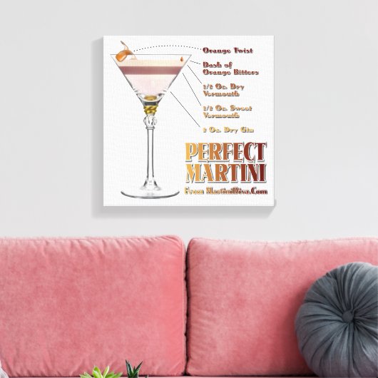 Perfect Martini Cocktail Recipe 12x12 Canvas Print (Insitu (Woonkamer))