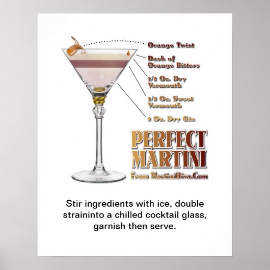Perfect Martini Cocktail Recipe Art 16" x 20" Poster (Voorkant)