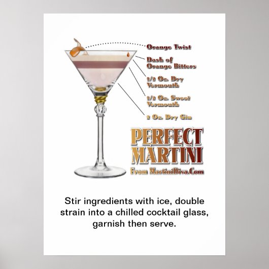 Perfect Martini Cocktail Recipe Art "18 x 24" Poster (Voorkant)