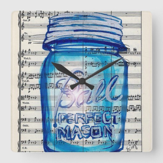 Perfect Mason Jar Wall Clock Vierkante Klok (Voorkant)