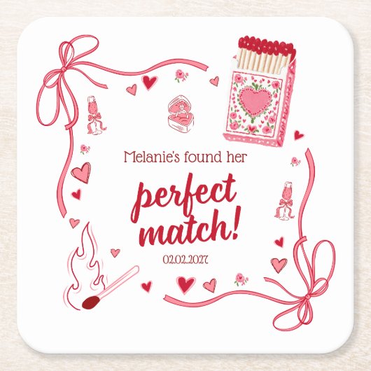 Perfect Match Coquette Bruiloftsfeest Persoonlijk Kartonnen Onderzetters (Voorkant)
