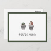 Perfect Match | Cute Hedégel & Cactus Love Briefkaart (Voorkant / Achterkant)
