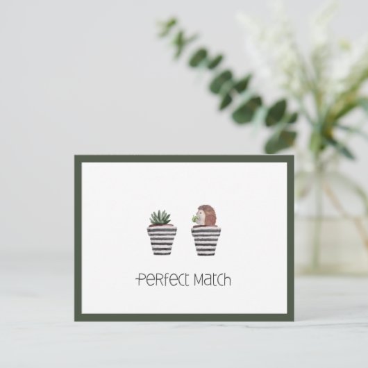 Perfect Match | Cute Hedégel & Cactus Love Briefkaart (Staand voorkant)