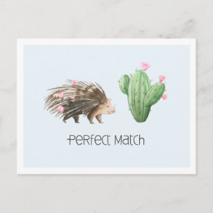 Perfect Match   Cute Porcupine & Cactus Love Briefkaart