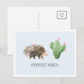 Perfect Match | Cute Porcupine & Cactus Love Briefkaart (Voorkant / Achterkant)