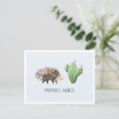 Perfect Match | Cute Porcupine & Cactus Love Briefkaart (Staand voorkant)