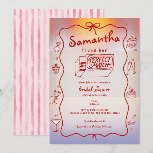 Perfect Match Doodle Sunset Coquette Vrijgezellenf Kaart (Voorkant / Achterkant)